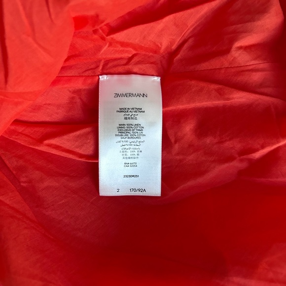 NWT Zimmermann Crush Tie Front Linen Midi Dress 2 US8 - Picture 5 of 15